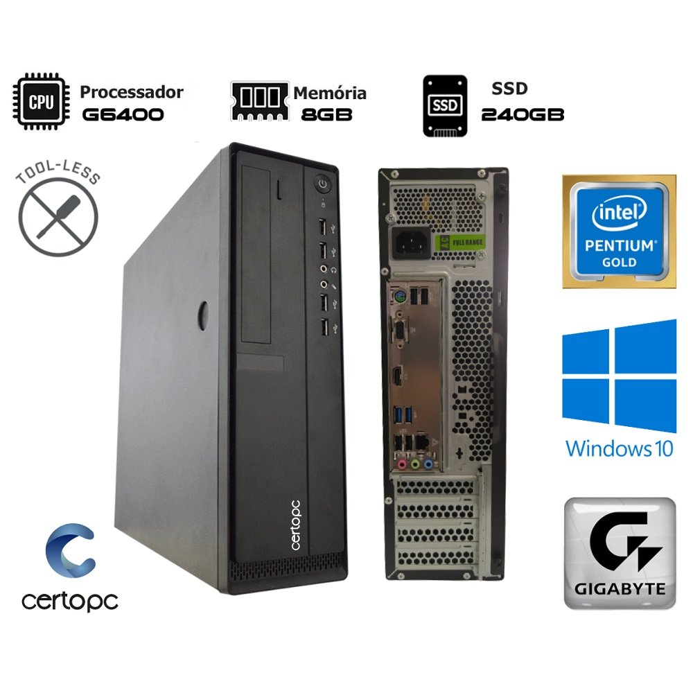 Computador Intel Dual Core G6400 10ª Ger. 8GB SSD 240GB Corporate 203 Windows 10 PRO - CERTO PC