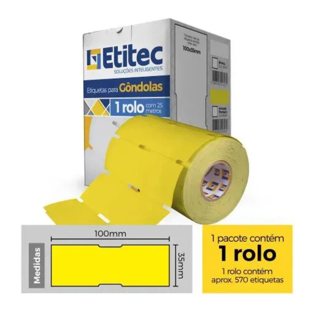 Etiqueta Gôndola 100x35 Amarelo Fluorescente Universal - Etitec Soluções