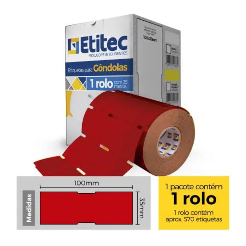 Etiqueta Gôndola 100x35 Vermelha Fluorescente Universal - Etitec Soluções