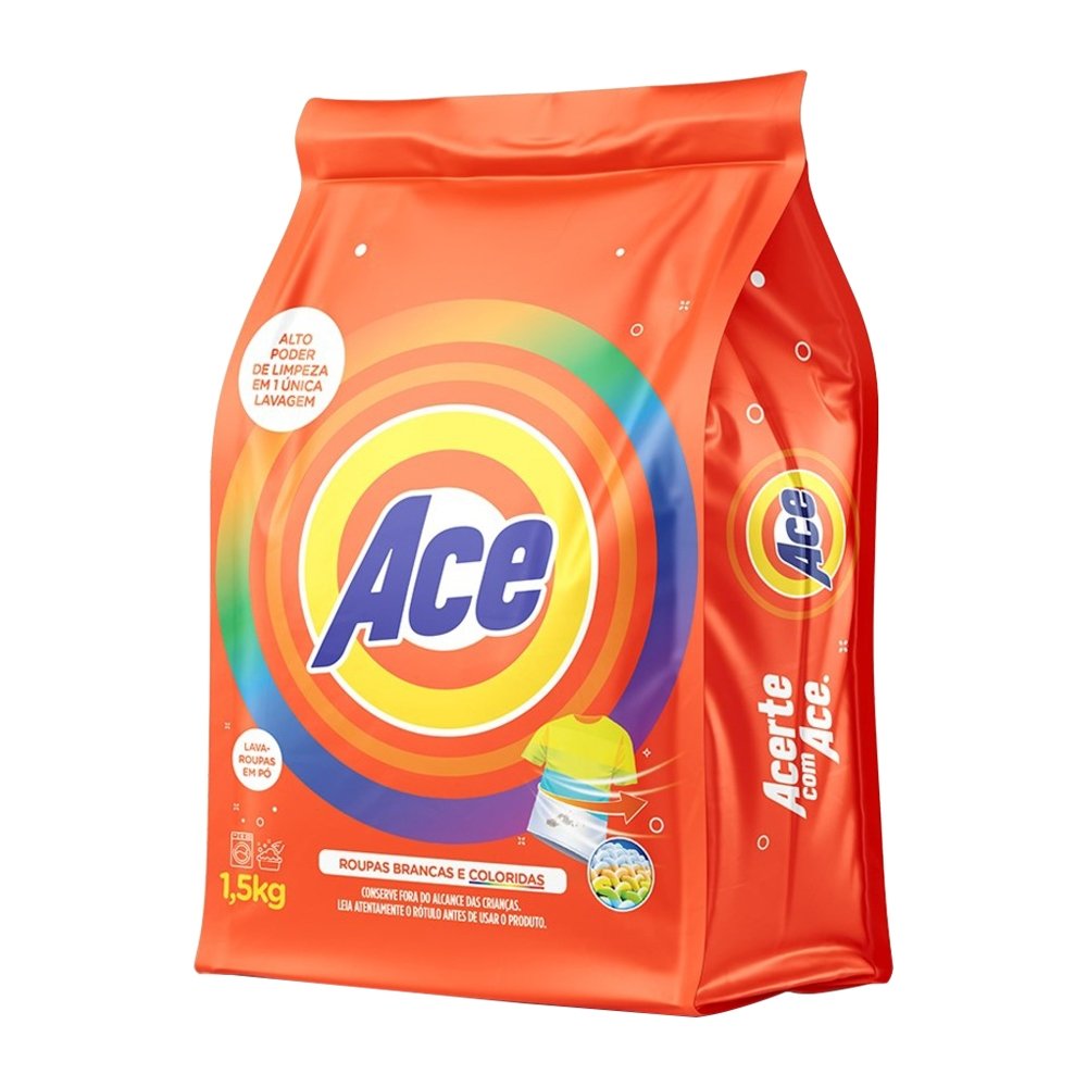 Sabão em Pó Ace Lava Roupas Sachê 1,5kg - Embalagem com 10 Unidades