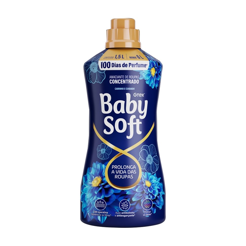 Amaciante Baby Soft Concentrado Carinho Azul 1,5 Litro - Embalagem com 6 Unidades