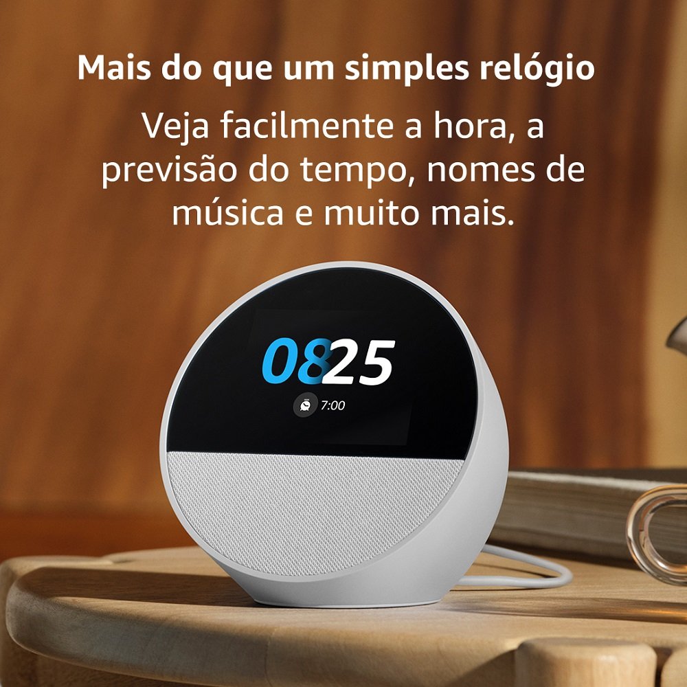 Echo Spot (2024) Com Alexa: Despertador Inteligente Com Som Vibrante E Alexa | Cor Branca, Amazon