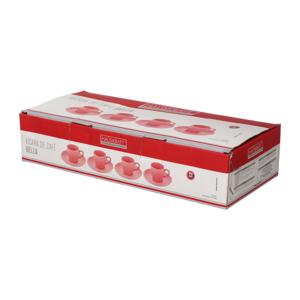 Xícara Café Bella Rosa 90ML 4 Peças - Hauskraft