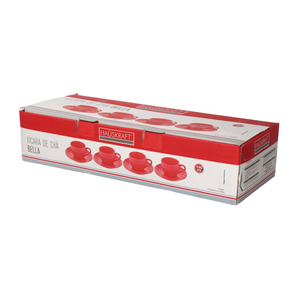 Xícara Chá Bella Vermelha 150ML 4 Peças - Hauskraft