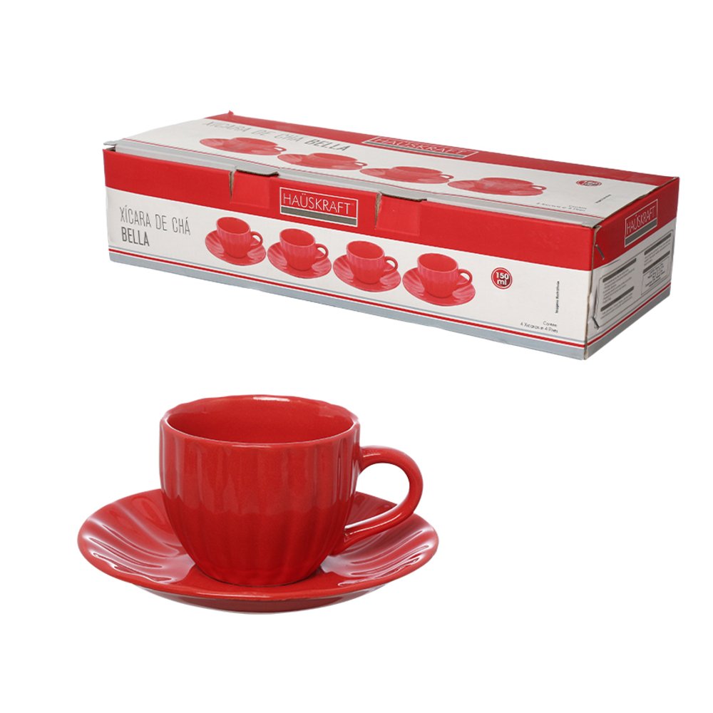Xícara Chá Bella Vermelha 150ML 4 Peças - Hauskraft