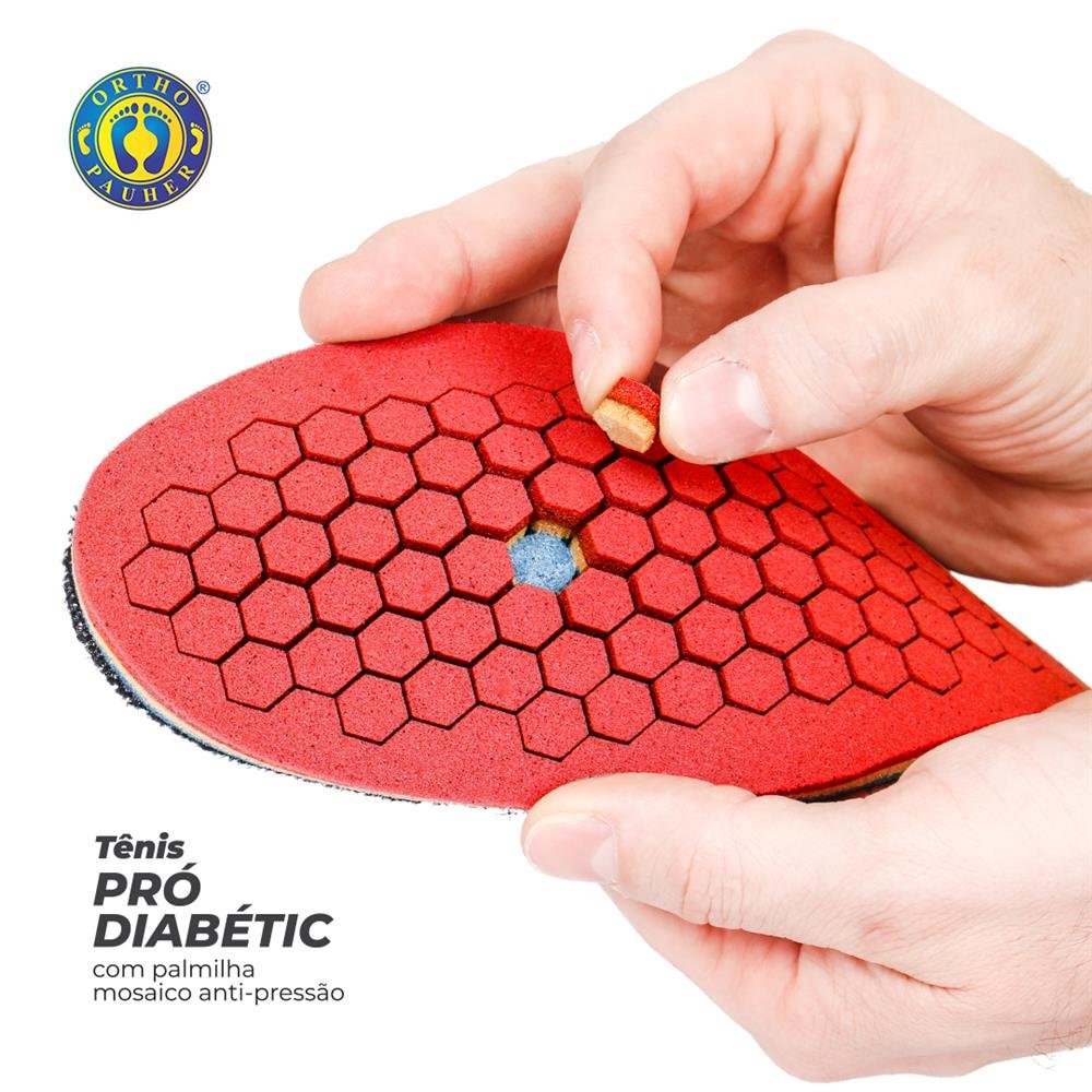 Tenis Prodiabetic Palmilha Mosaico Anti Pressao Preto 37