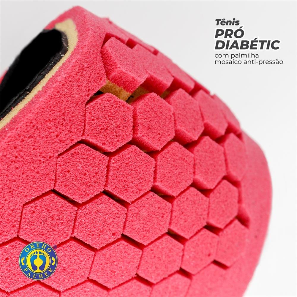 Tenis Prodiabetic Palmilha Mosaico Anti Pressao Preto 41