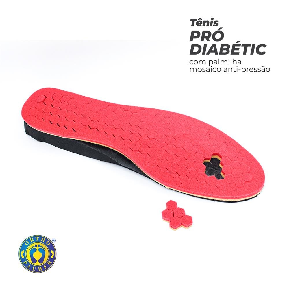 Tenis Prodiabetic Palmilha Mosaico Anti Pressao Preto 41