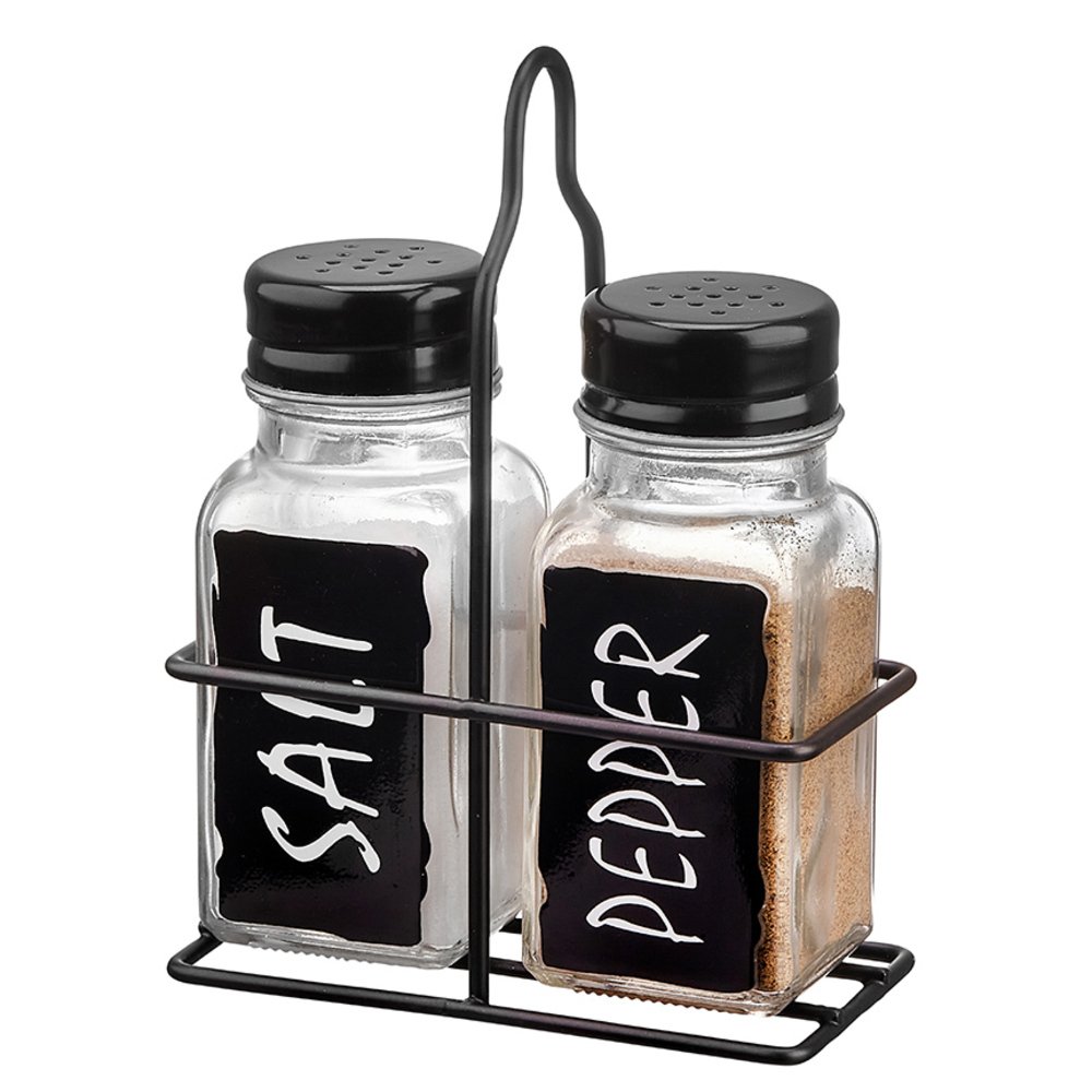 Porta Condimento 2 Potes Com Suporte Preto - Hauskraft