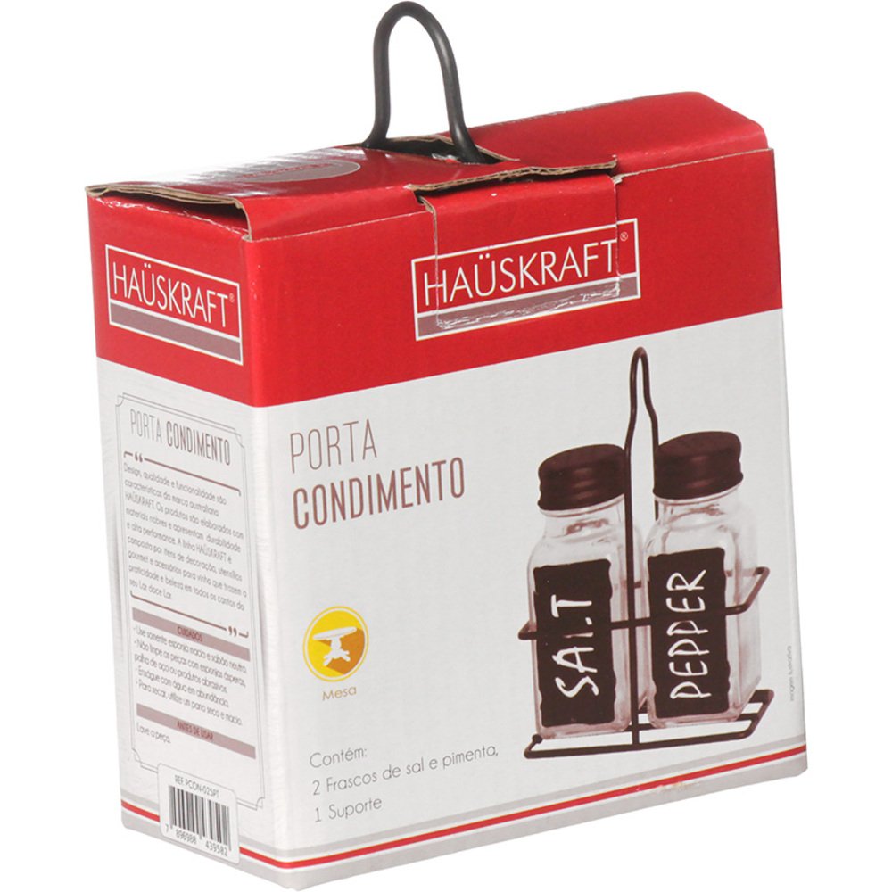 Porta Condimento 2 Potes Com Suporte Preto - Hauskraft