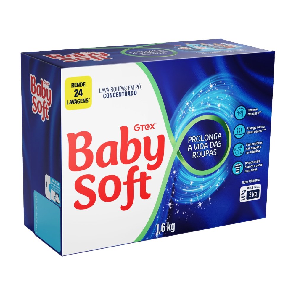 Sabão em Pó Baby Soft Concentrado 1,6kg - 12 Unidades
