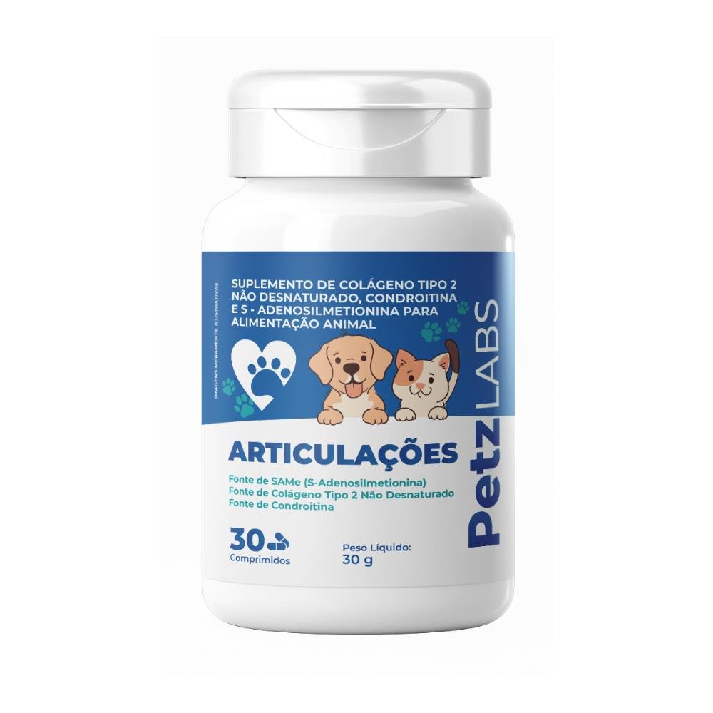 Articulações Colágeno Tipo Ii + Same + Condroitina Petz Labs 30 Comprimidos