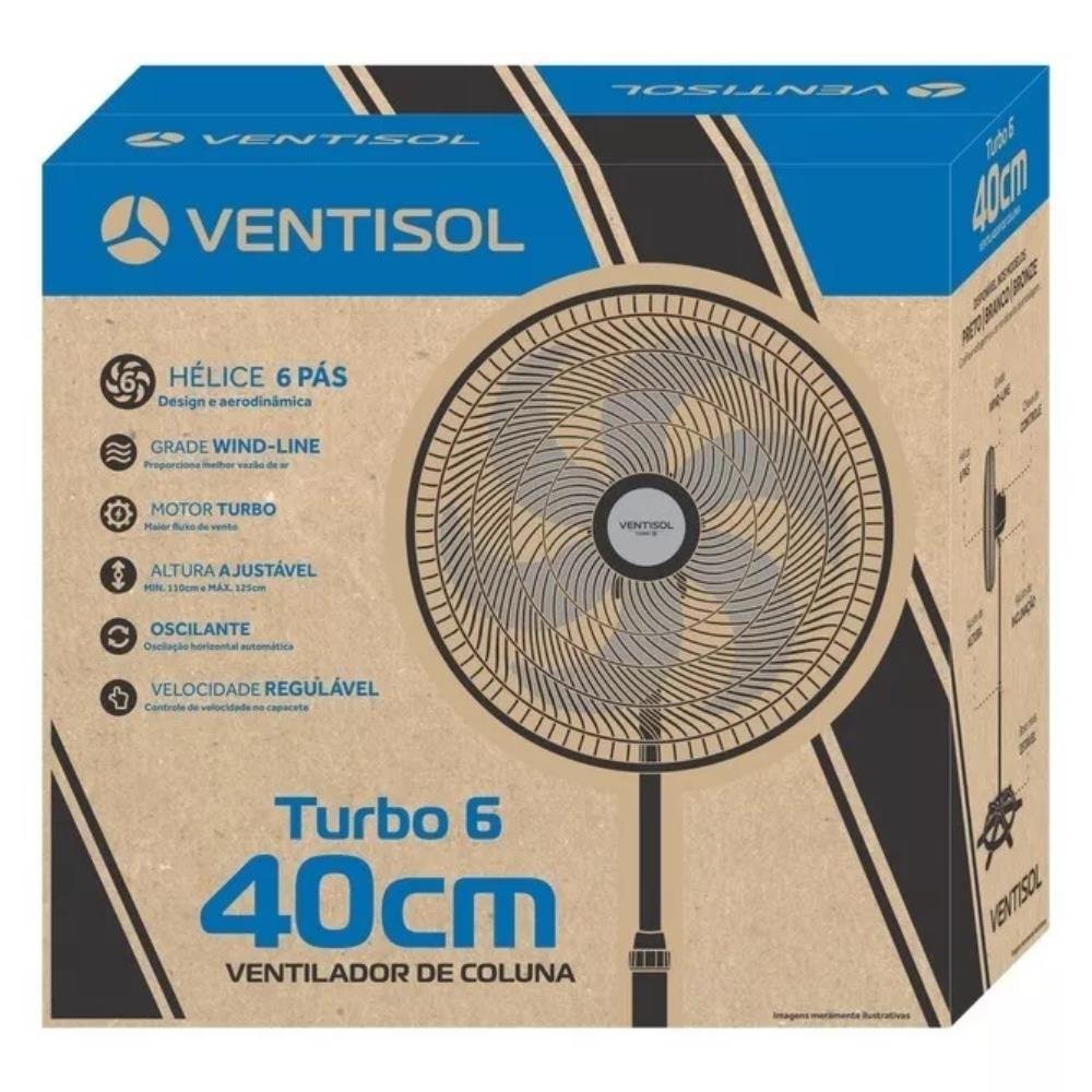 Ventilador De Coluna 40cm Ventimais Turbo 3 Vel Preto/Bronze 110v
