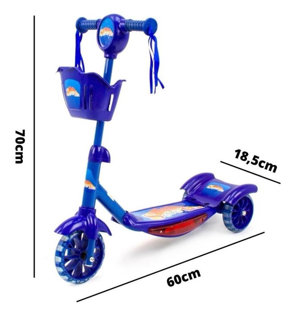 Patinete Infantil 3 Rodas com Luzes Música e Cestinha Azul