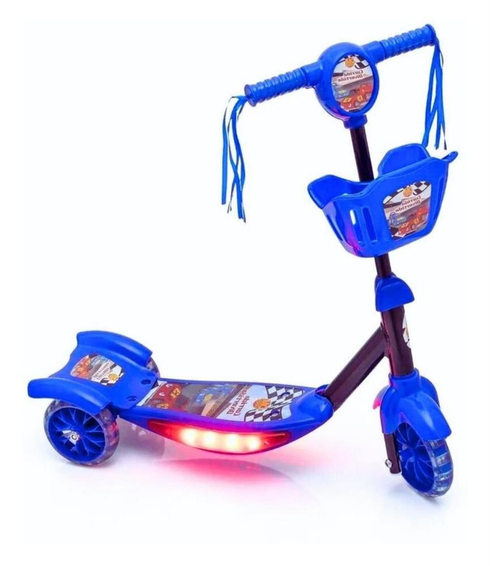 Patinete Infantil 3 Rodas com Luzes Música e Cestinha Azul