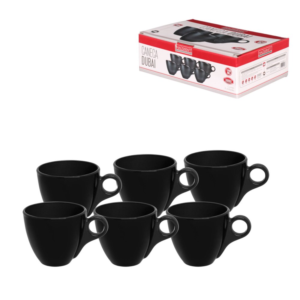 Caneca Dubai Preto 170ML 6 Peças - Hauskraft