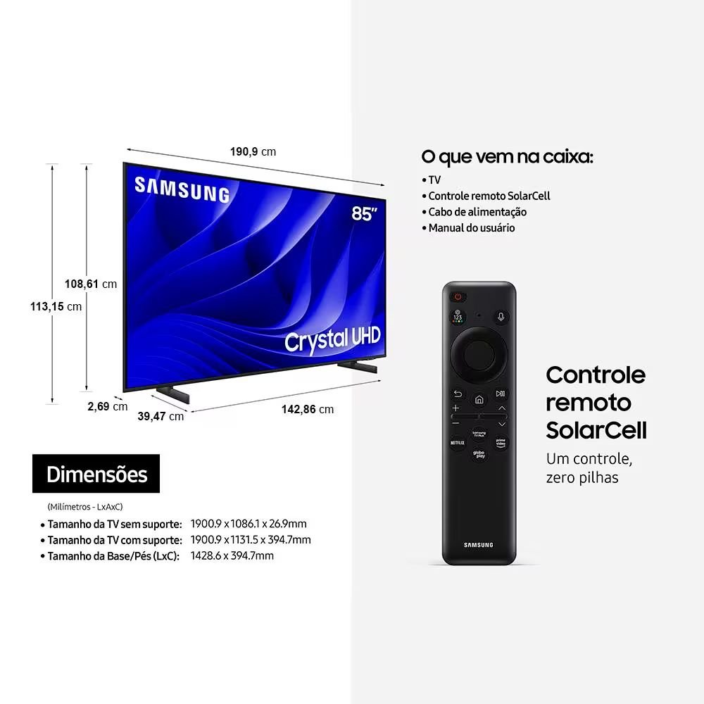 Smart TV Samsung LED 4K 85" - UN85DU8000GXZD