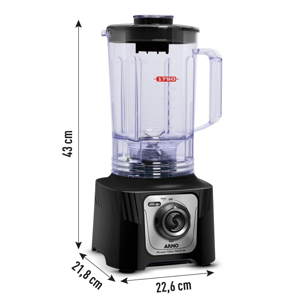 Liquidificador Arno 3,1 Litros Powermax Com 6 Laminas 1400W Preto LN65 - 127V