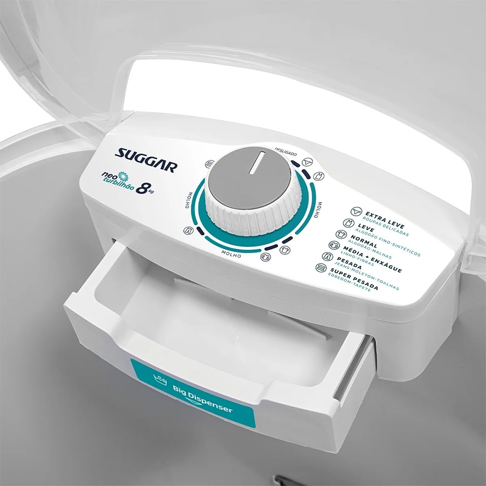 Lavadora de Roupas Semi Automática Suggar Neo Turbilhão LE8001 - 8Kg, Branco, 110V