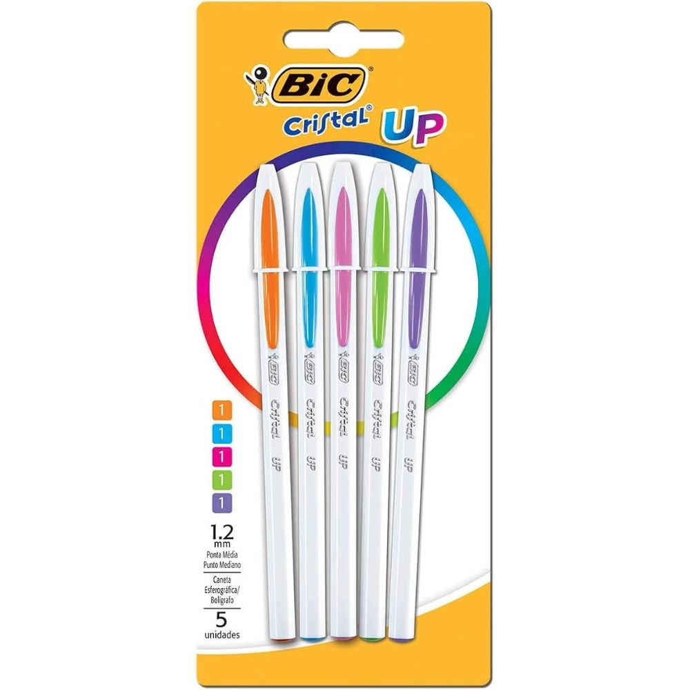 Caneta Esferográfica Bic Cristal Up Blister 5 Cores Fashion Ponta Média 1,2mm