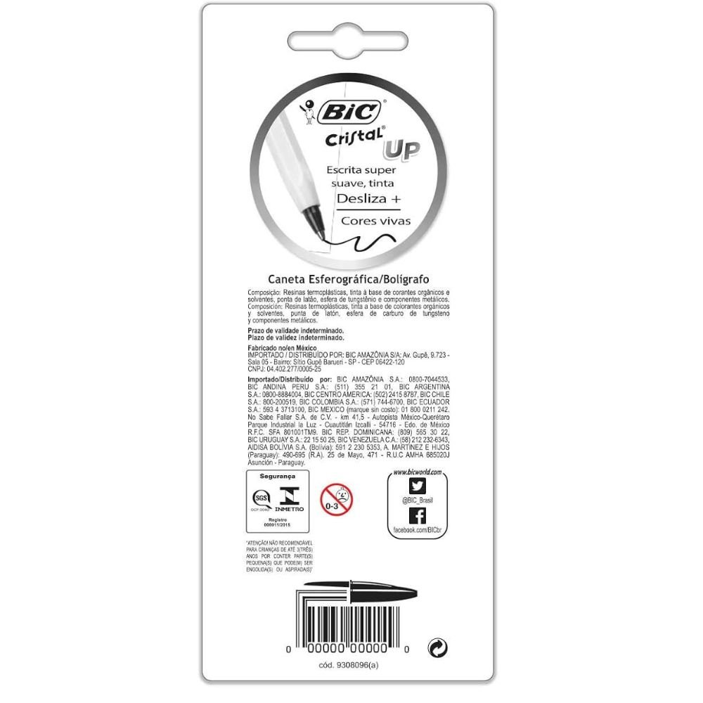 Caneta Esferográfica Bic Cristal Up Blister 5 Cores Fashion Ponta Média 1,2mm