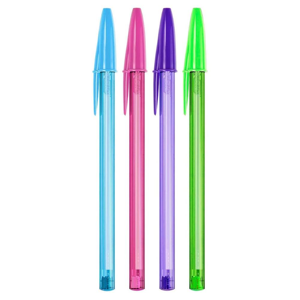 Caneta Esferográfica Bic Cristal Fashion 4 Cores Vibrantes Ponta Média 1.2mm
