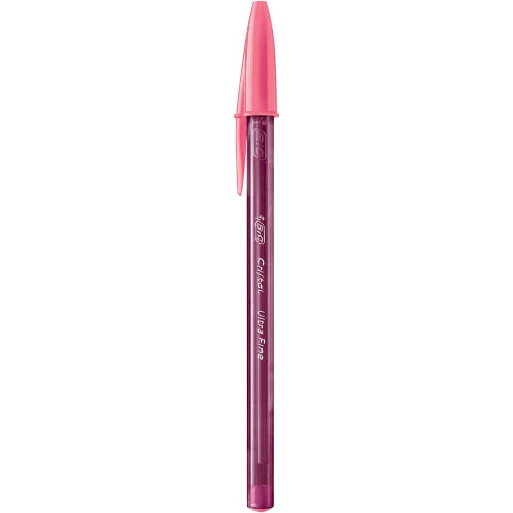 Caneta Esferográfica Bic Cristal Precisão Fashion Rosa Pona Ultra Fina 0.7mm