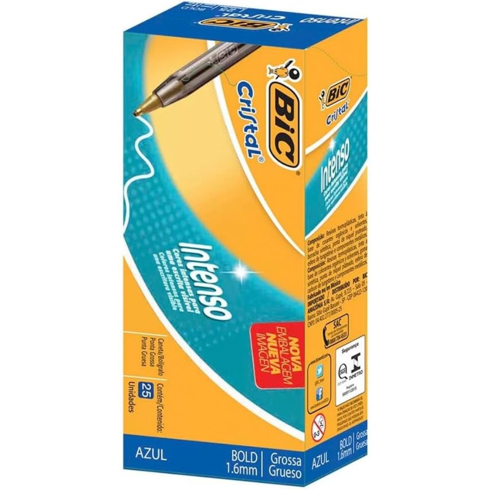 Caneta Esferografica Bic Cristal Intenso Azul Ponta Grossa Bold 1,6mm