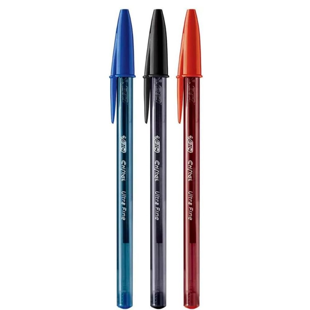 Canetas Bic Cristal Precisão Ponta Ultra Fina 0.7mm Blister Com 3 Canetas ¿ Preta Azul Vermelha