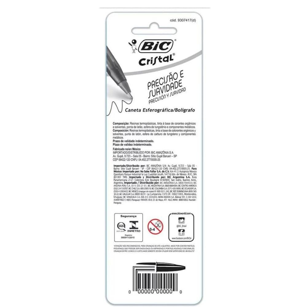Canetas Bic Cristal Precisão Ponta Ultra Fina 0.7mm Blister Com 3 Canetas ¿ Preta Azul Vermelha
