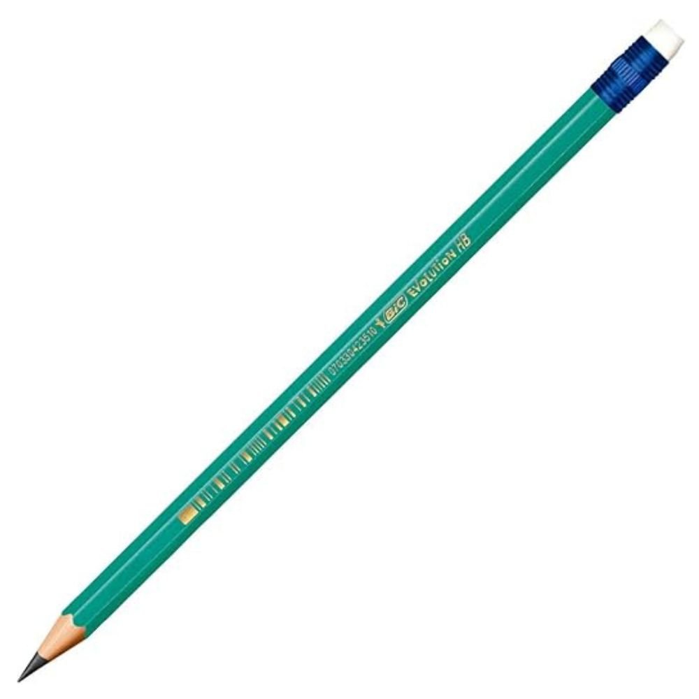 Lápis Preto Bic Evolution Grafite Nº 2HB Com Borracha Corpo Verde Hexagonal Blister Com 4 Unidades