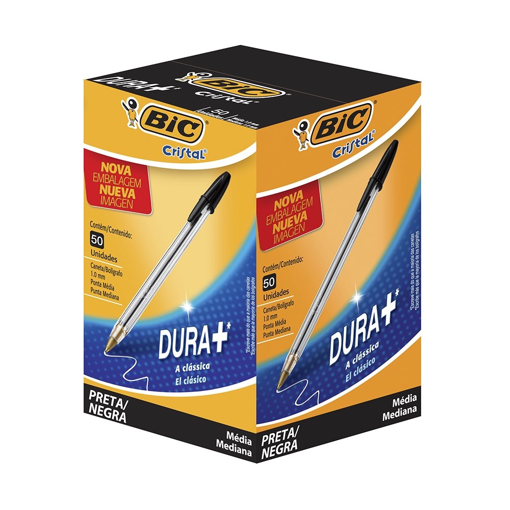 Caneta Bic Cristal Preta - 10 Embalagens com 50 Unidades