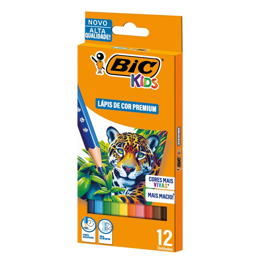 Lápis de Cor Bic Kids Madeira - 1 Embalagem com 12 Cores
