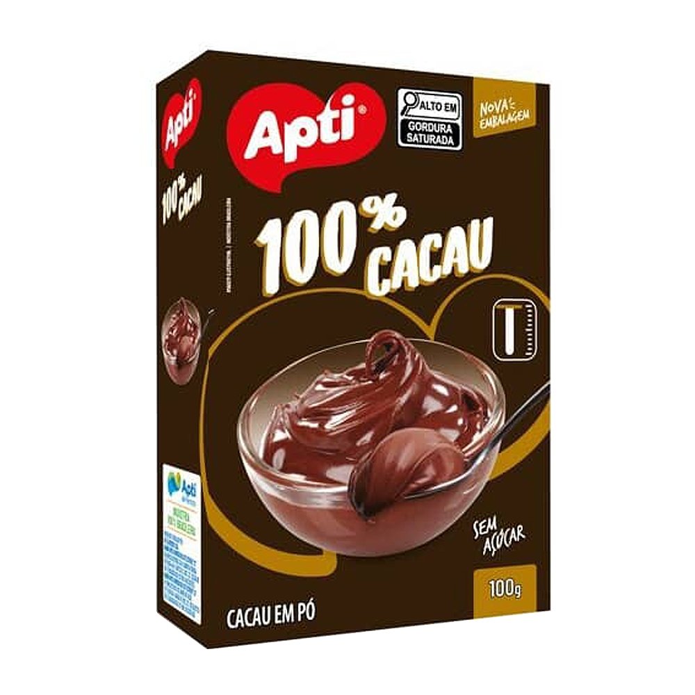 Cacau Em Pó Apti 100% Sem Açucar 100g - Embalagem com 12 Unidades