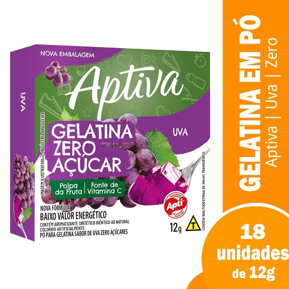 Gelatina Apti Zero Uva 12g  - Embalagem com 18 Unidades