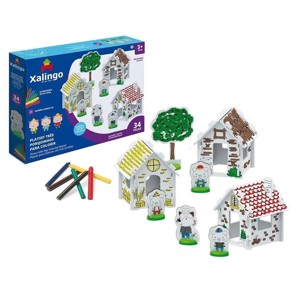 Playset Três Porquinhos Para Colorir Em Cartao Xalingo