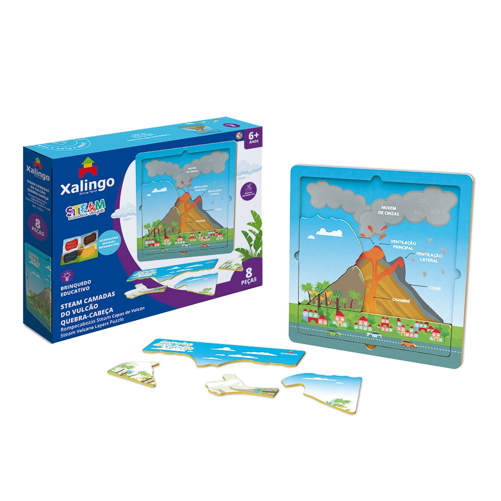 Steam Quebra-Cabeca Educativo Camadas Do Vulcao 8 Pecas Xalingo