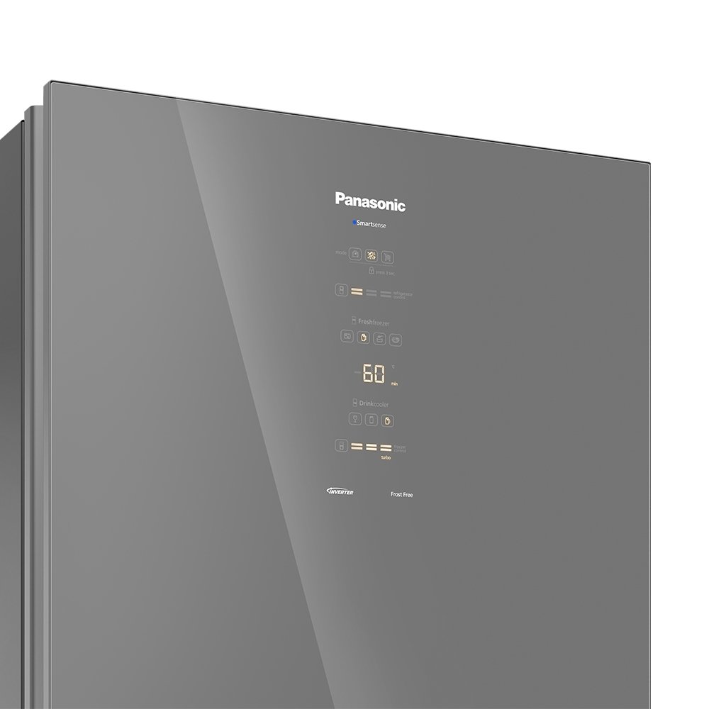 Refrigerador Panasonic 450 Litros NR-BB65GVFMA Frost Free A+++ - 2 Portas, Bottom Freezer, Diamond Glass, Espelhado, 110V