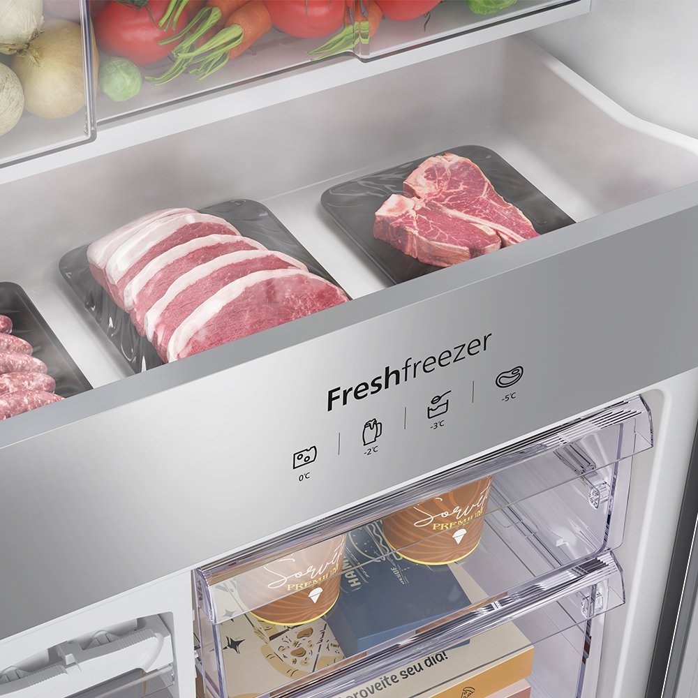 Refrigerador Panasonic 450 Litros NR-BB65GVFMA Frost Free A+++ - 2 Portas, Bottom Freezer, Diamond Glass, Espelhado, 110V