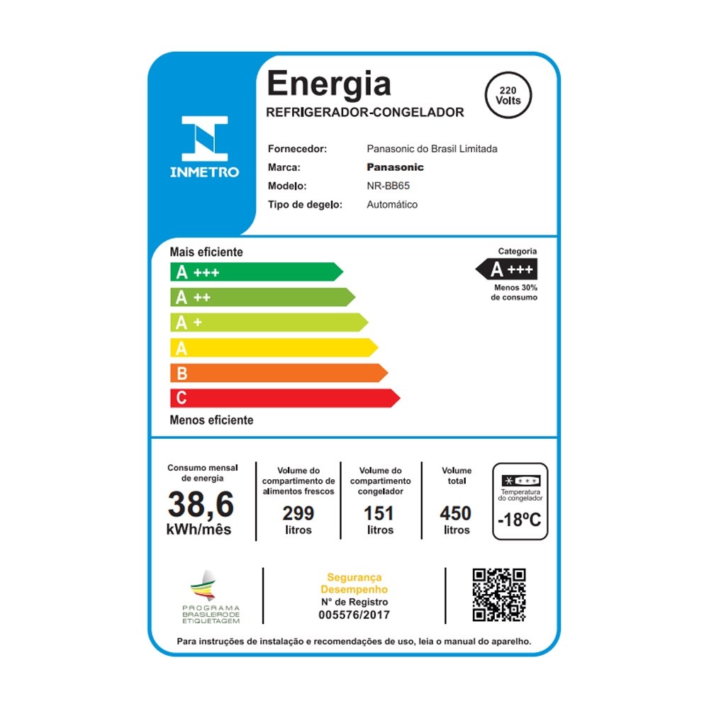 Refrigerador Panasonic 450 Litros NR-BB65GVFBB Frost Free A+++ - 2 Portas, Bottom Freezer, Black Glass, 220V
