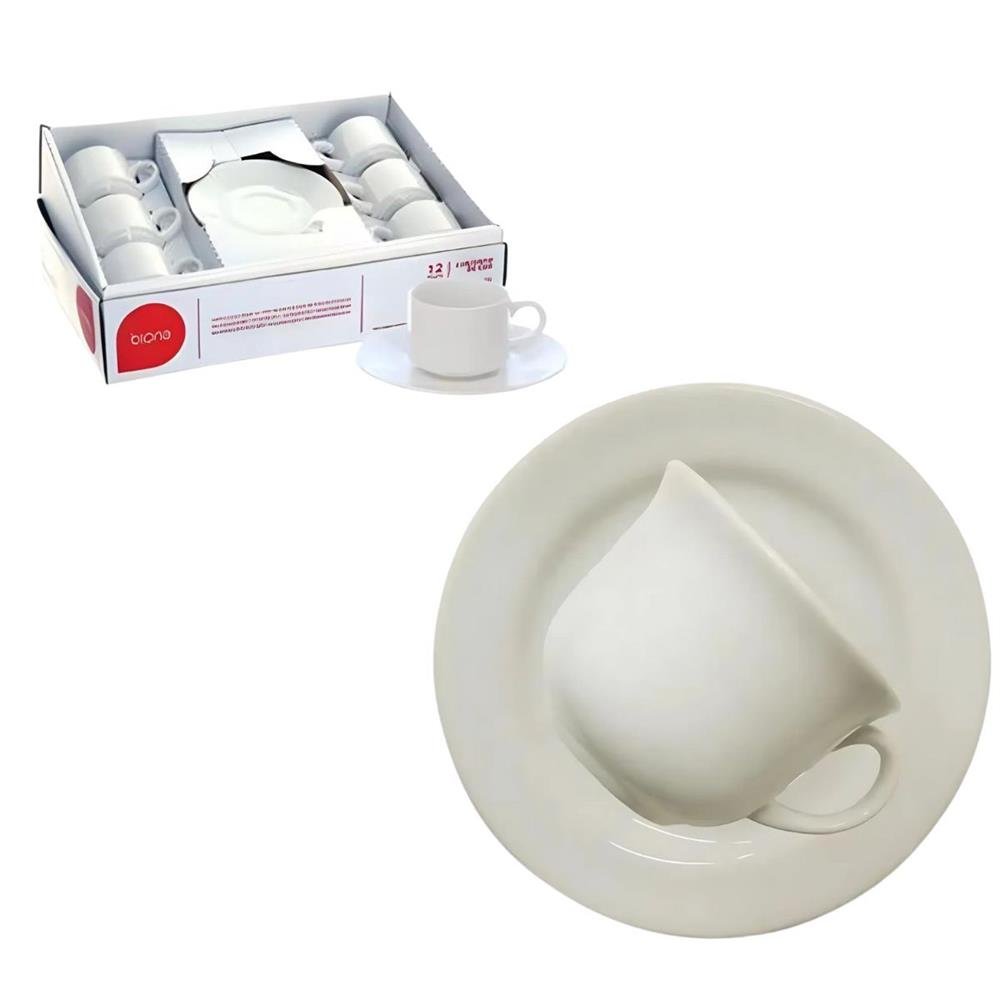 Conjunto De Xicara Cha Biona Com Pires Dona Branco 12 Pecas