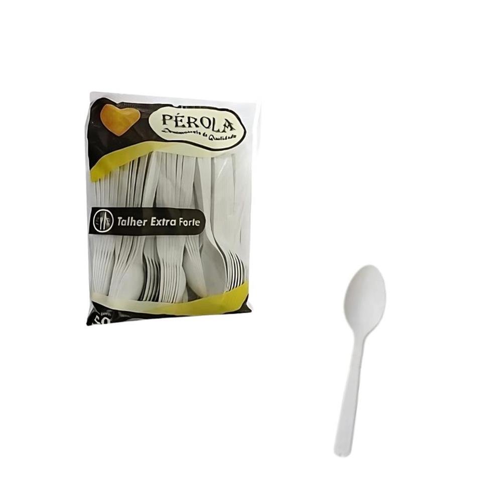 Colher Plastica Extra Forte Perola Com 50 Unidades