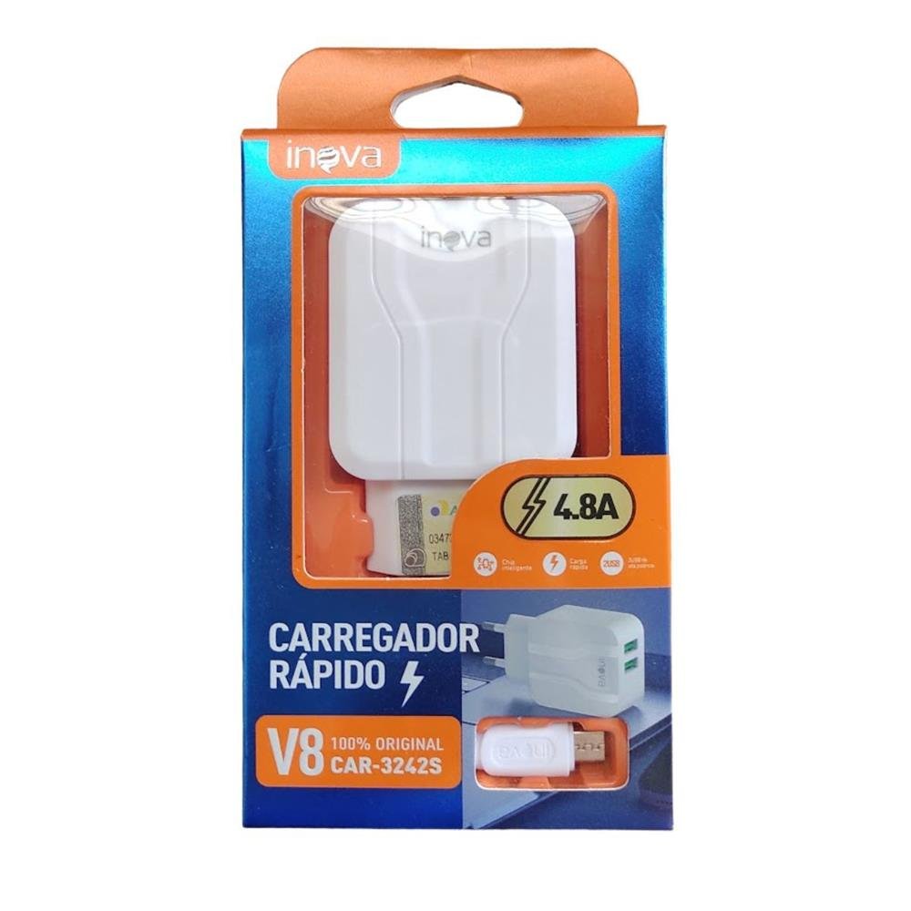 Carregador Rapido Inova 4.8V 2 Usb V8 Ref Car-3242S