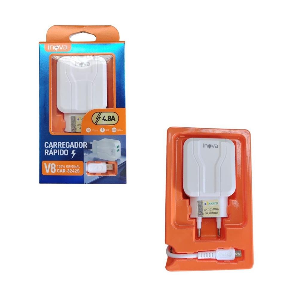 Carregador Rapido Inova 4.8V 2 Usb V8 Ref Car-3242S