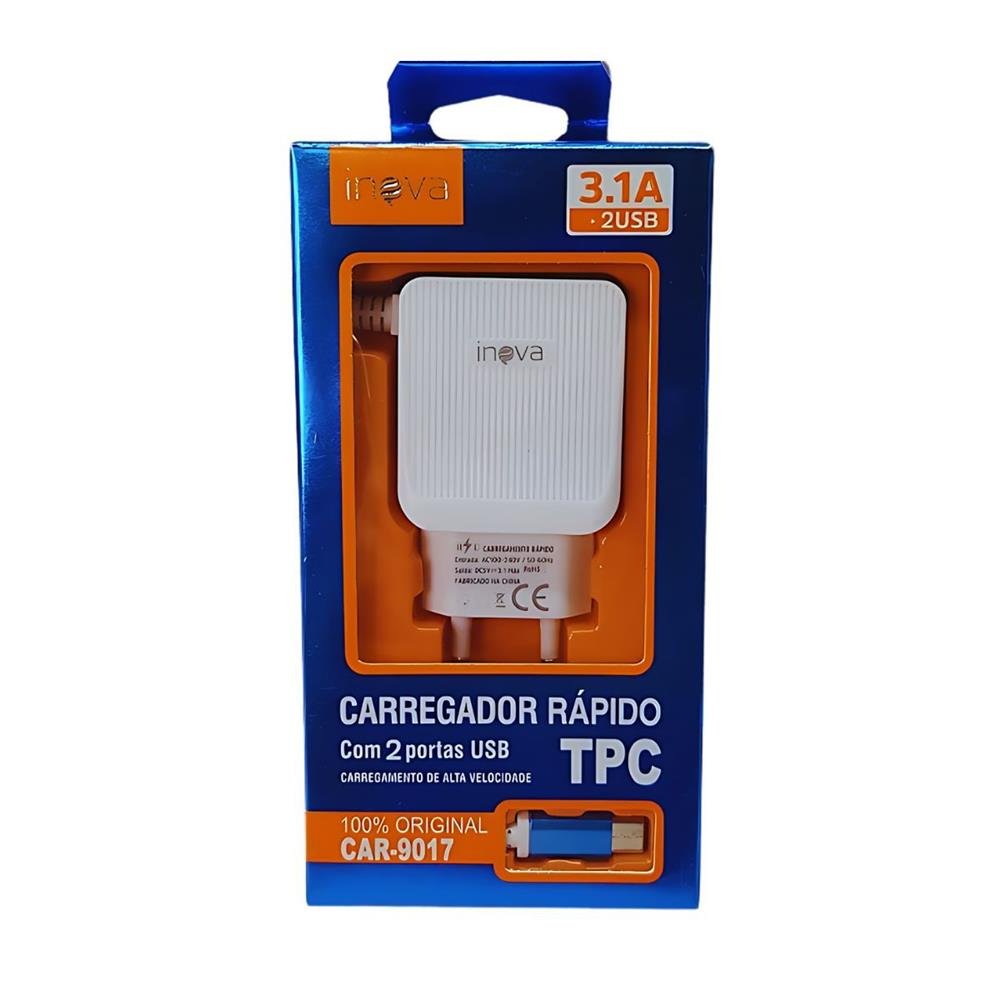 Carregador Rapido Inova 4.8V 2 Usb Tipo C Ref Car-9017
