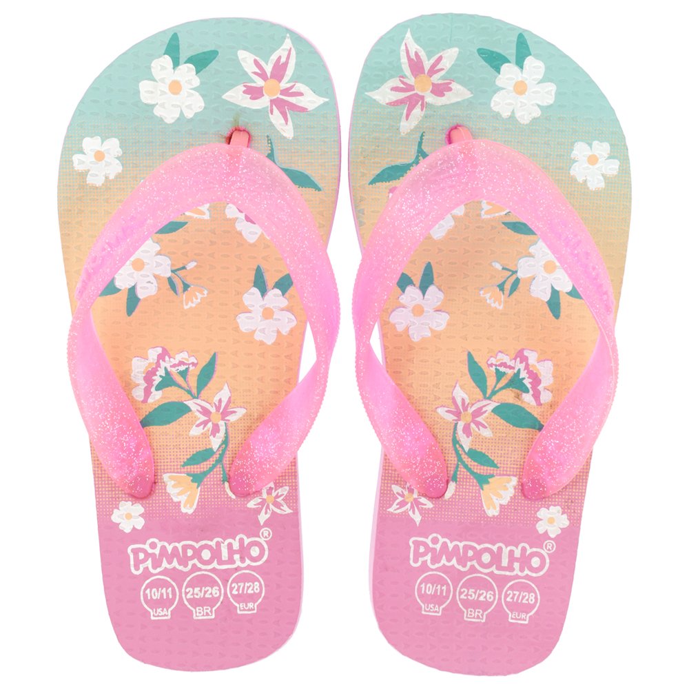 Kit Sandália Praiana Kids Rosa/Flor Feminino Pimpolhocom 12 Pares - Numeração 24 A 32