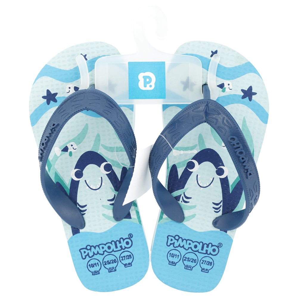 Kit Sandália Praiana Kids Azul/Tubarão Masculino Pimpolhocom 12 Pares - Numeração 24 A 32