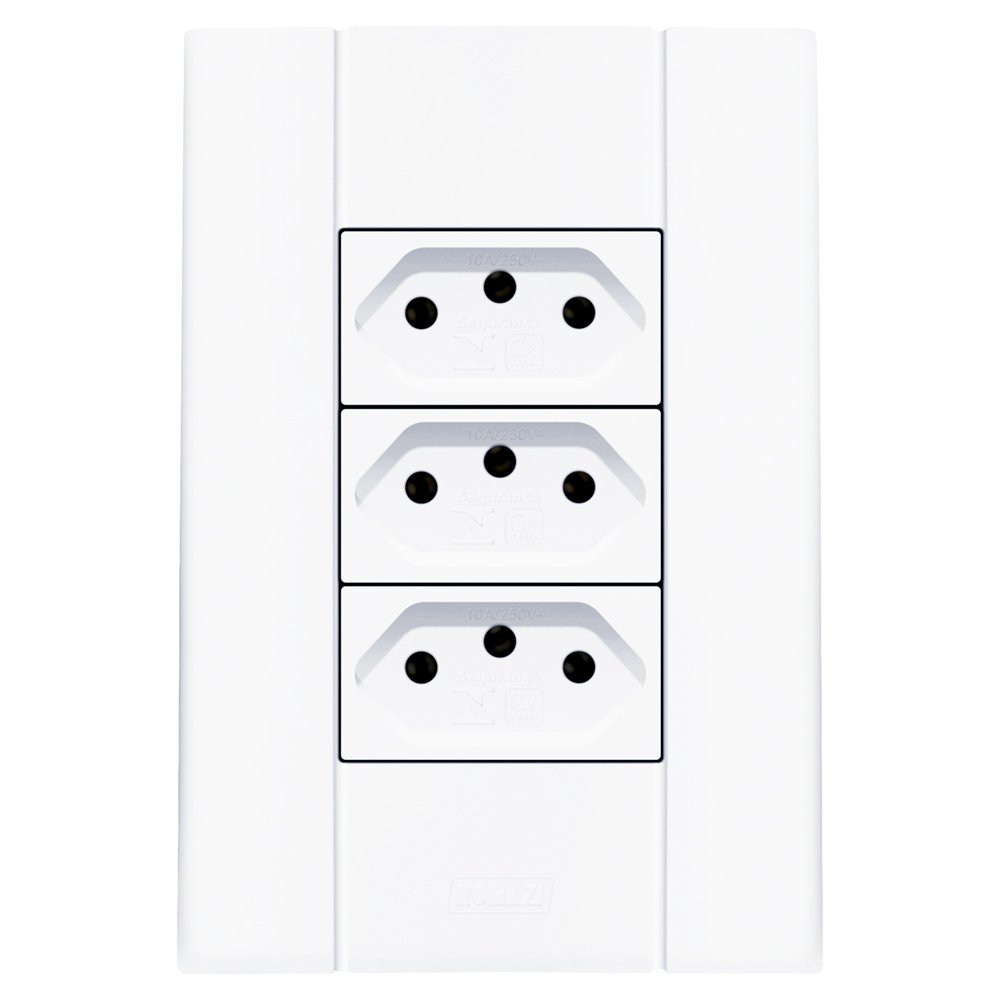 Tomada Tripla Mares Romazi 2P+T 20A Com Placa 4x2 Branca