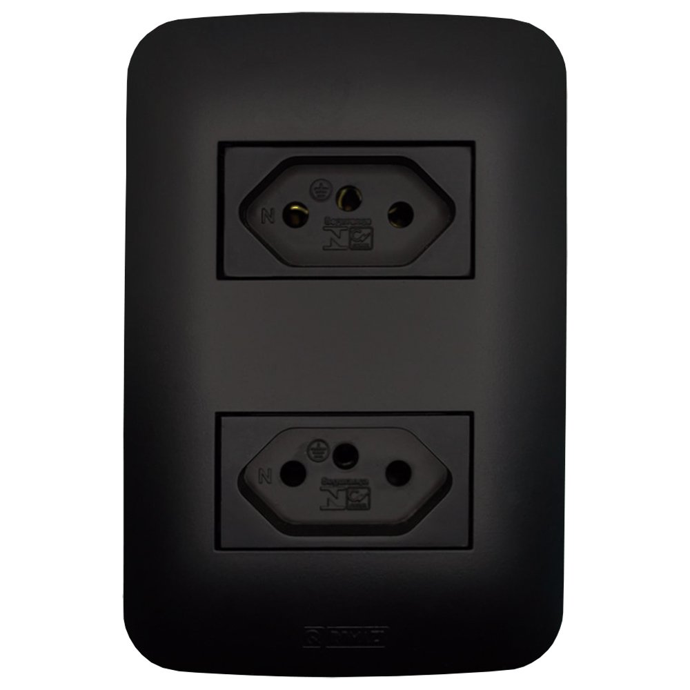 Tomada Dupla Canoa Black Romazi 2P+T 10A Com Placa 4x2