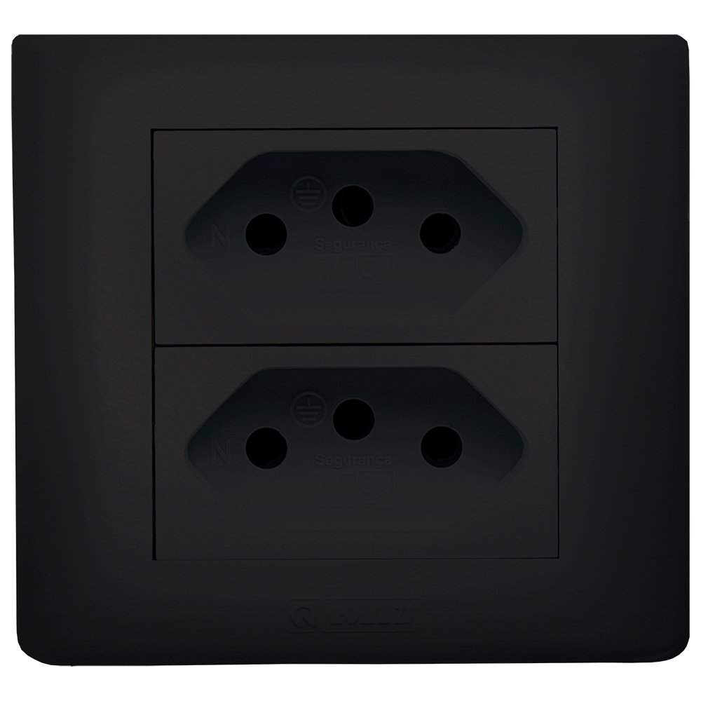 Tomada Dupla Jeri Plus Black Romazi 2P+T 10A Sobrepor